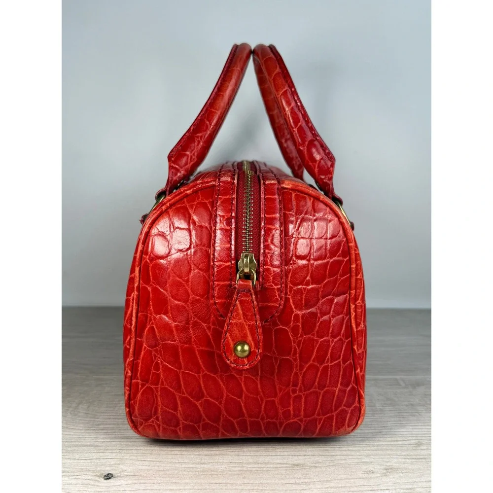 Banana Republic Red Croc Embossed Leather Bowler Boston Satchel Shoulder Bag
